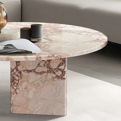 Elegant Coffee Duo Table Set with pink marble round tops and black candle holders on Tampa Home & Garden Store