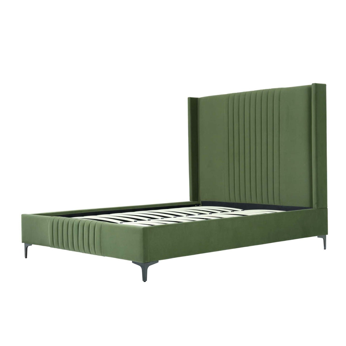 Promenade bed with green upholstered headboard and slats, tufted channels HouseOfZazla on Tampa Home & Garden Store