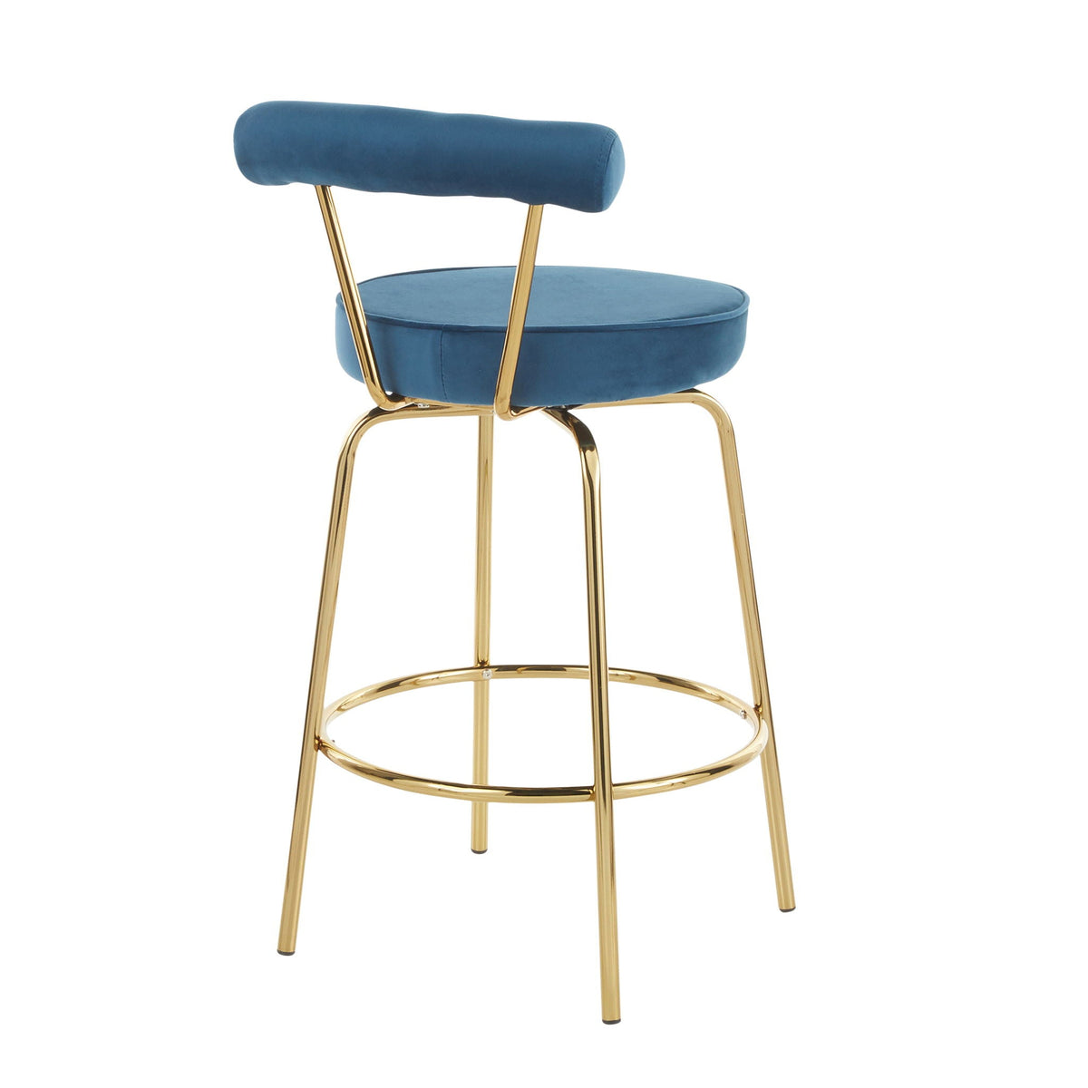 Glam counter stool set of 2 in blue velvet with gold metal legs, swivel seat by HouseOfZazla on Tampa Home & Garden Store