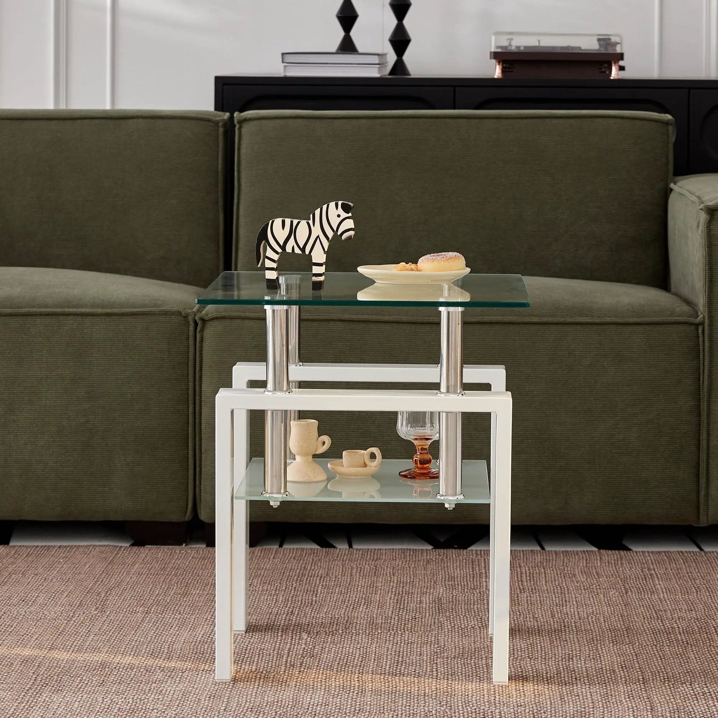 Tempered Glass Table With Storage For Living Room