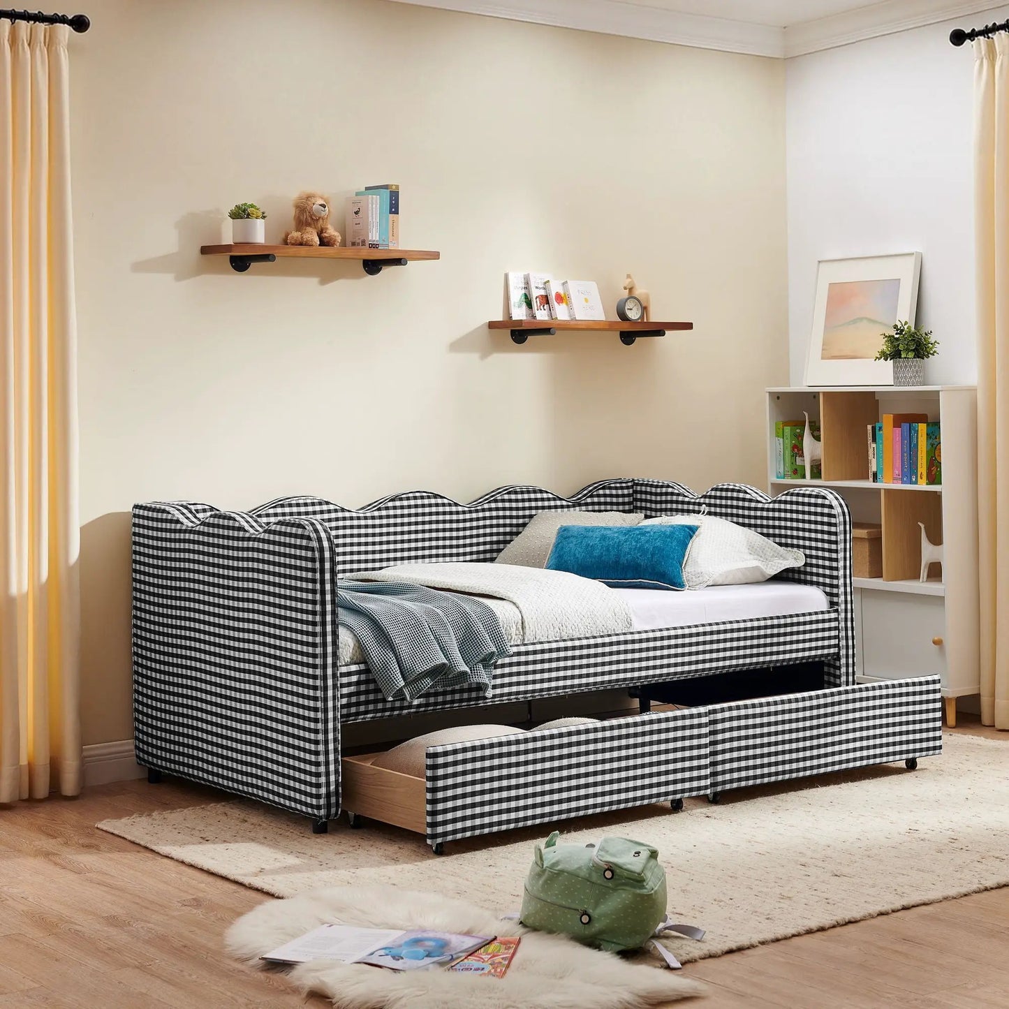 Gingham Daybed With USB Port and Wave Design