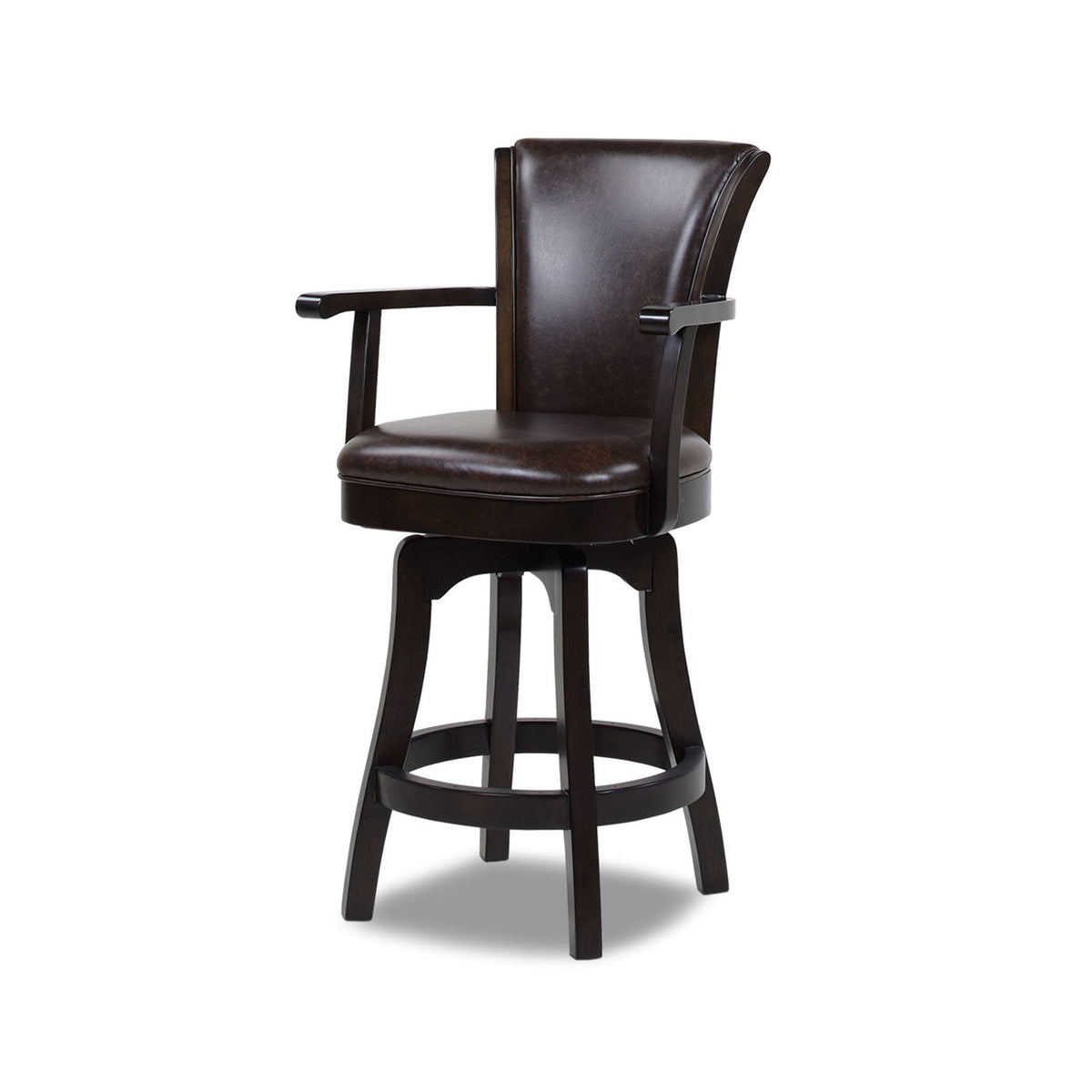 Swivel counter height bar stool with high back in dark brown leather solid hardwood HouseOfZazla on Tampa Home & Garden Store