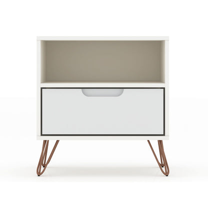 White Rockefeller nightstand with 1 drawer, open shelf, metal hairpin legs by HouseOfZazla on Tampa Home & Garden Store
