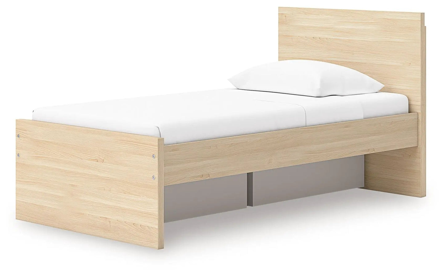Onita panel platform bed by Unique Piece Furniture, natural oak finish with gray storage drawers on Tampa Home & Garden Store