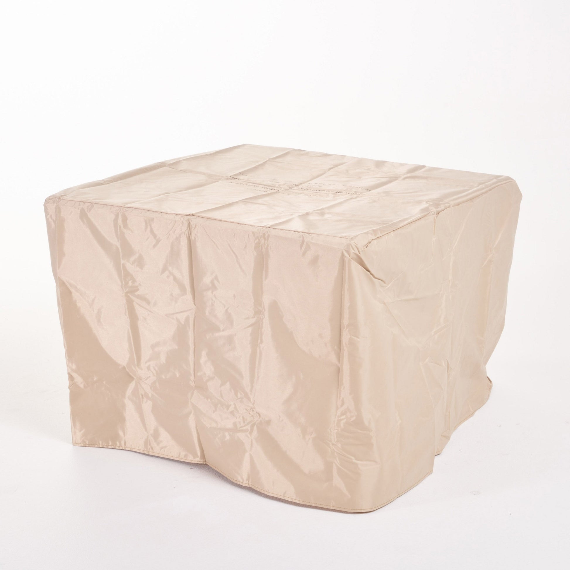 Anchorage 32in wood square fire pit under beige protective cover on Tampa Home & Garden Store
