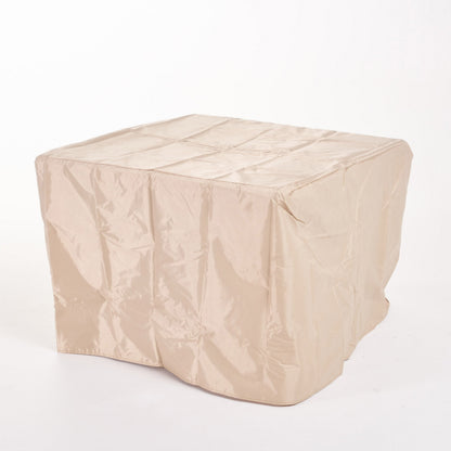 Anchorage 32in wood square fire pit under beige protective cover on Tampa Home & Garden Store