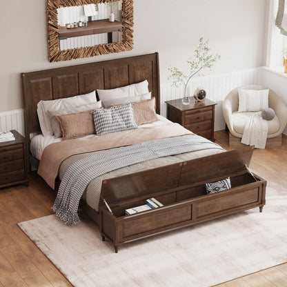 Modern Sleigh Bed with Tall Headboard and Bench