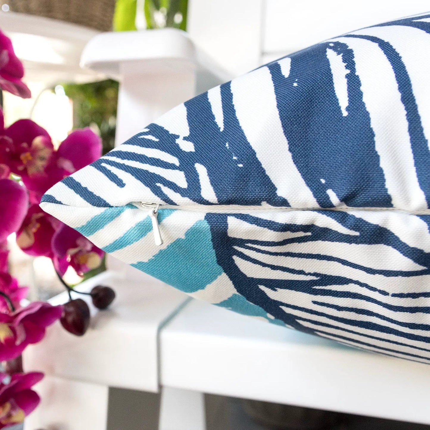 Leaf Vein Outdoor & Indoor Pillow Indigo by Unique Piece Furniture, blue leaf motif pillow on Tampa Home & Garden Store
