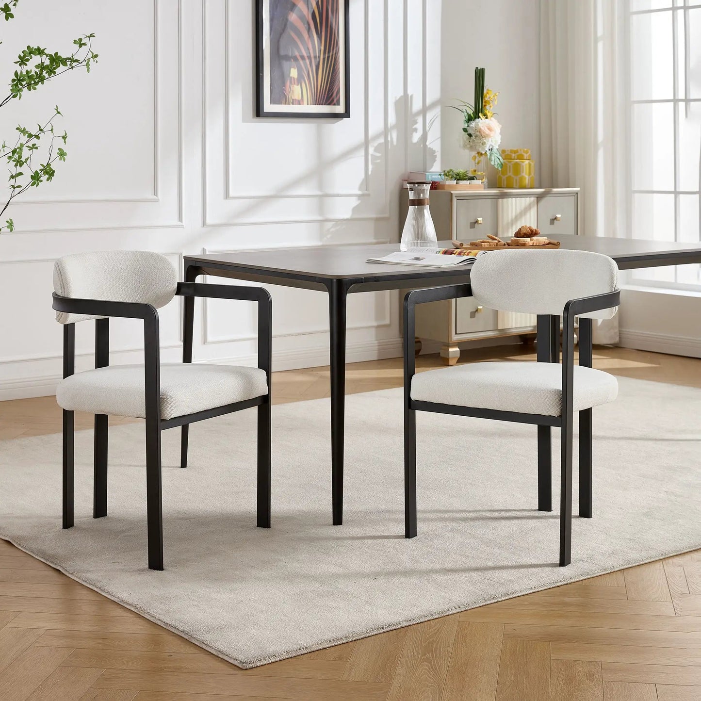Dining Arm Chairs Set of 2 with Matte Metal Legs