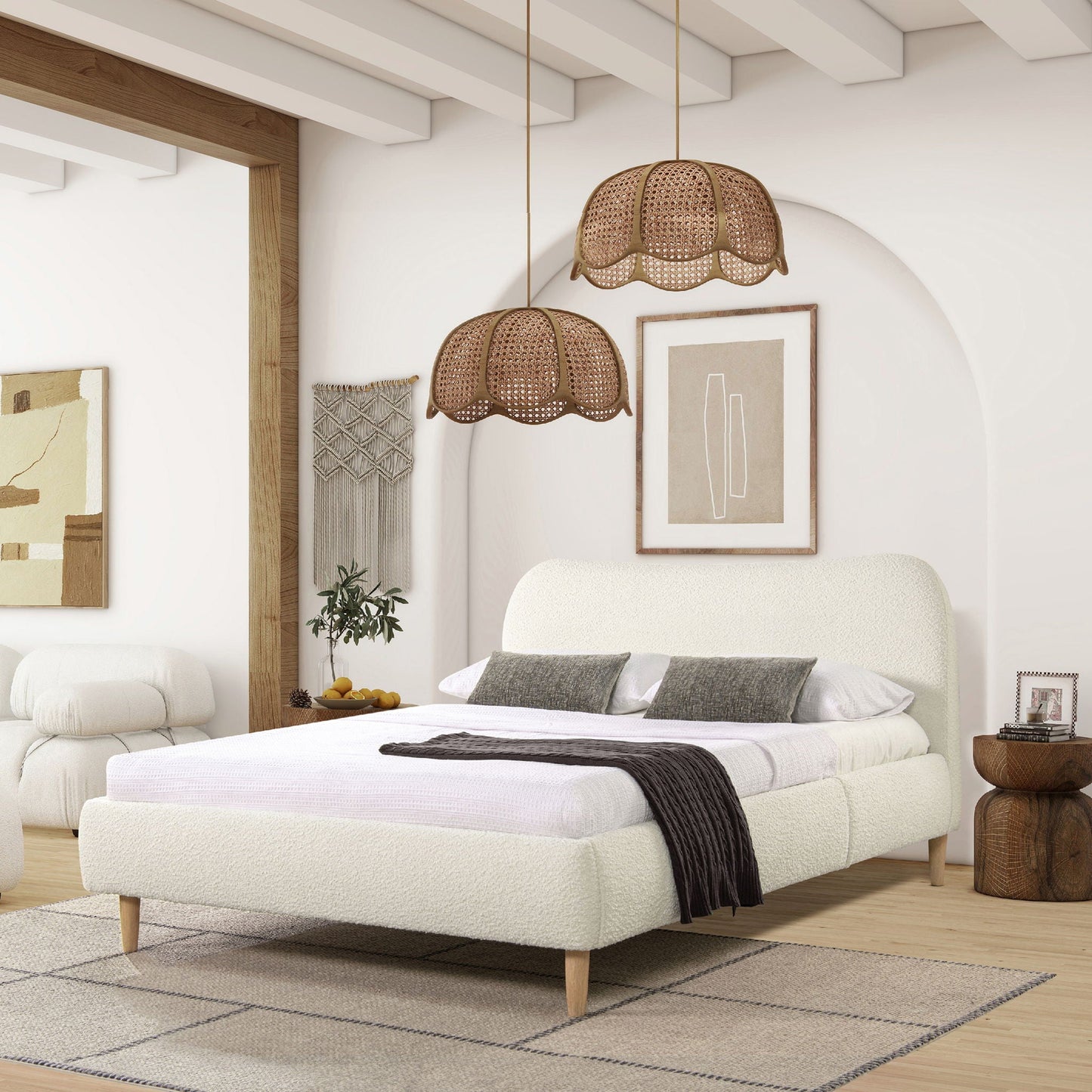 Curved Headboard and Upholstered Platform Bed