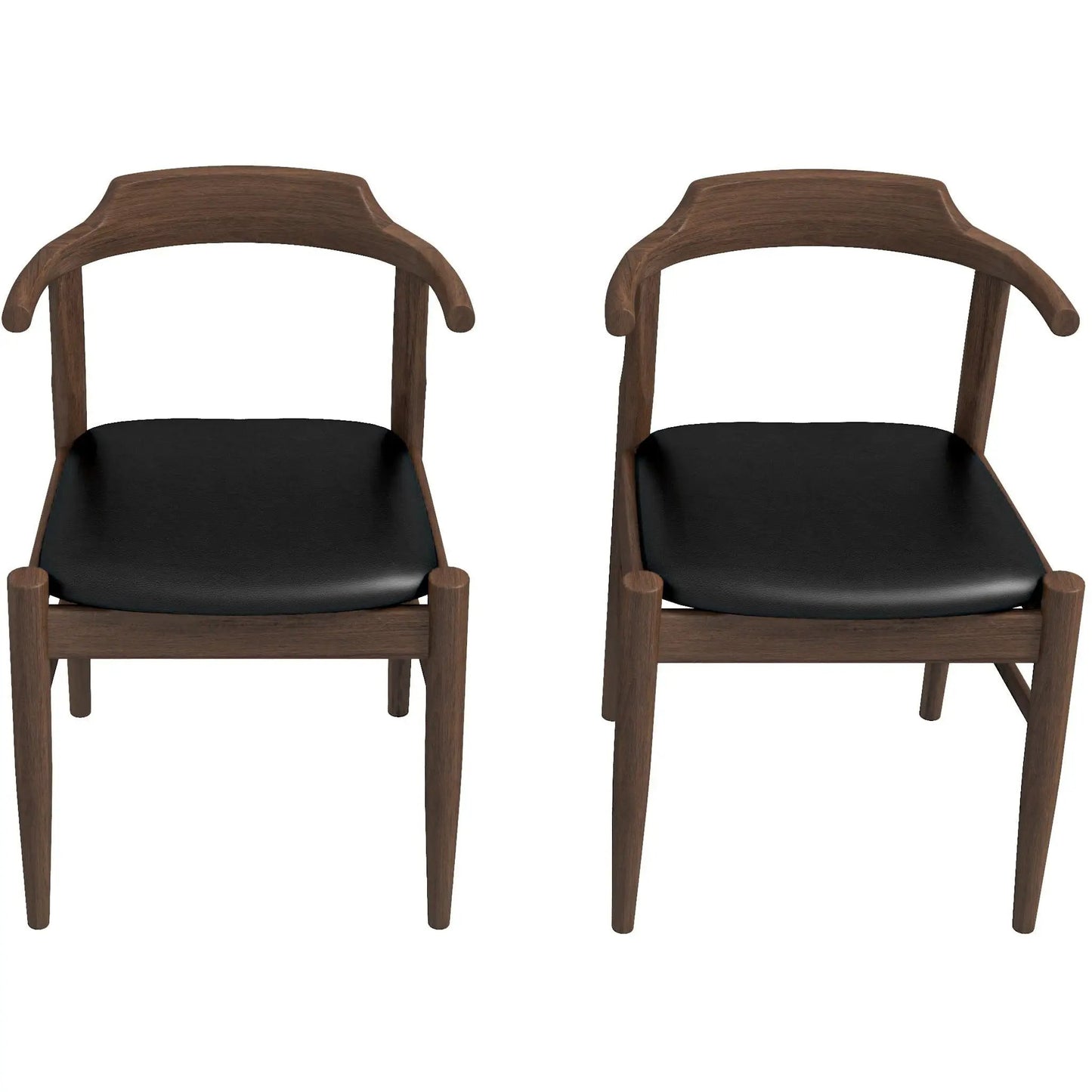 Leon mid-century dining chairs set of 2 with dark wood frame and black seats on Tampa Home & Garden Store