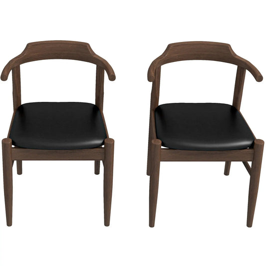 Leon mid-century dining chairs set of 2 with dark wood frame and black seats on Tampa Home & Garden Store