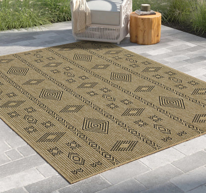 Earth GC_NTL1001 jute/black indoor/outdoor area rug with geometric diamond motif on a patio on Tampa Home & Garden Store