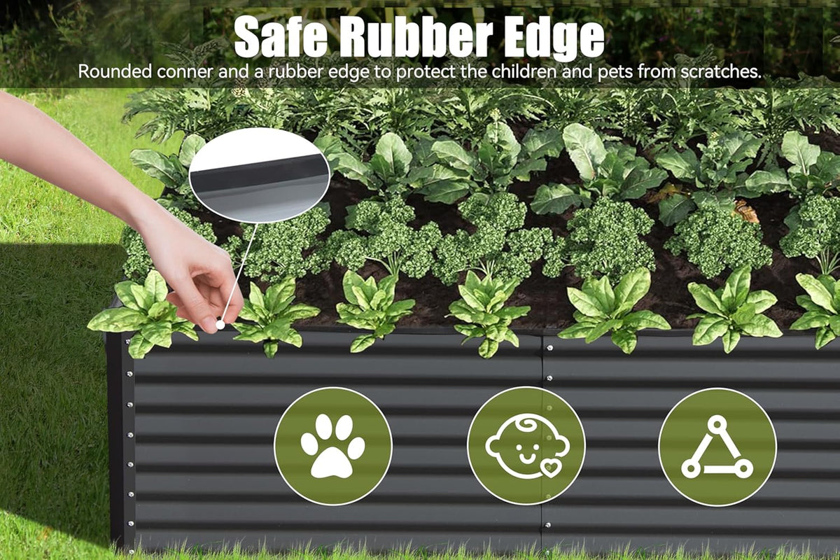 Galvanized raised garden bed 8x4x1.5 ft, dark gray with support rods HouseOfZazla on Tampa Home & Garden Store