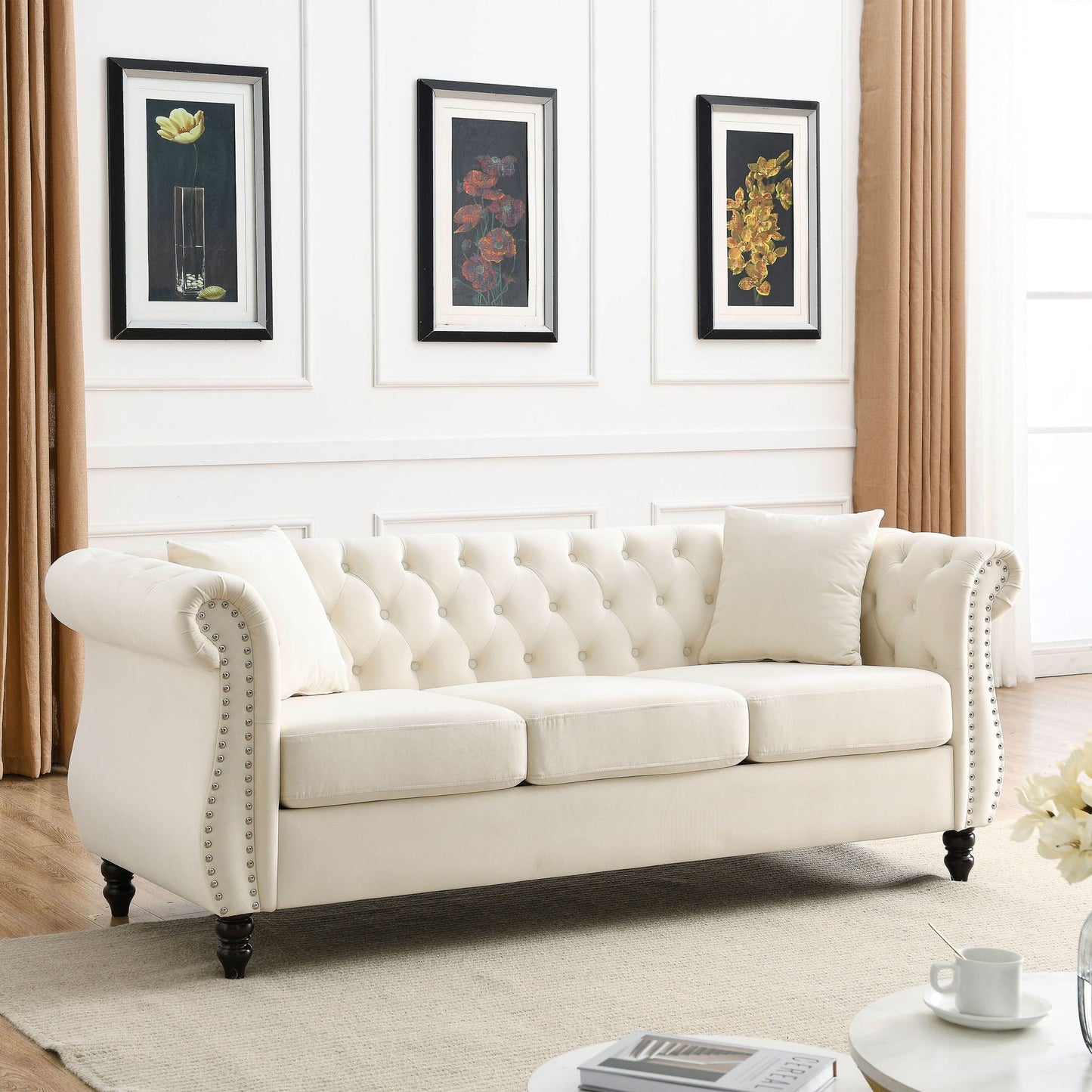 Chesterfield Sofa With Nailhead Trim and Cushions