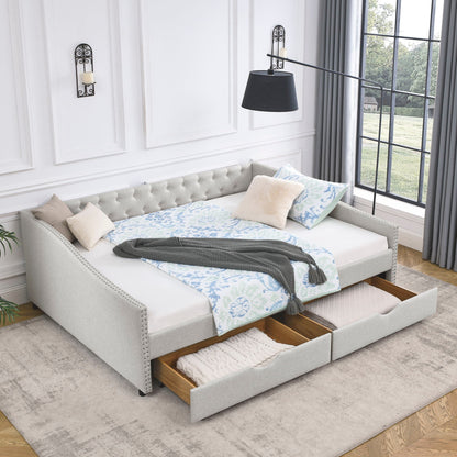 Upholstered Tufted Daybed and Storage Drawers