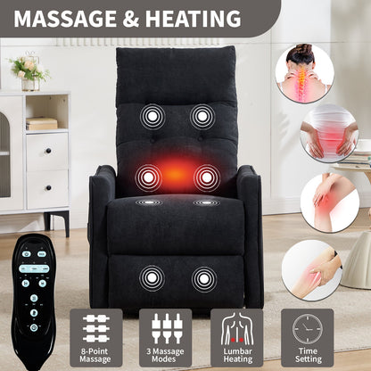 Black chenille single-motor power lift recliner chair with massage by HouseOfZazla, remote on Tampa Home & Garden Store