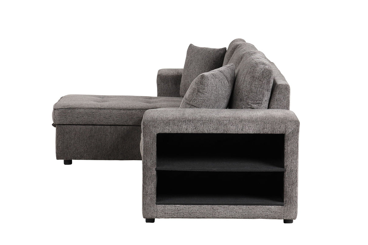 Modern L-shape sectional couch in gray fabric with storage chaise HouseOfZazla on Tampa Home & Garden Store