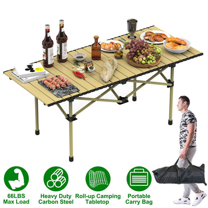 GemGear folding camping table with roll-up top beige slats carbon steel frame carry bag on Tampa Home & Garden Store