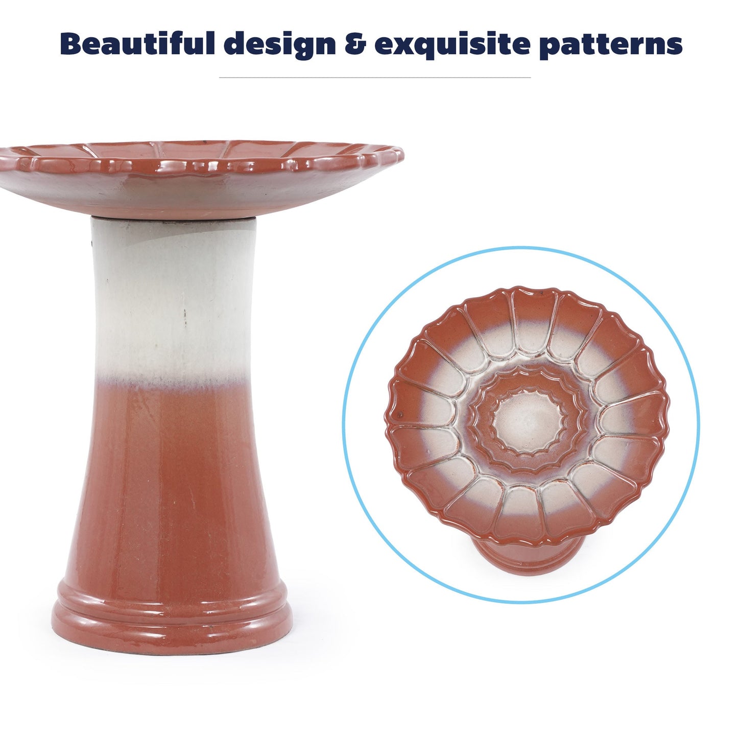 Handmade glazed ceramic bird bath terracotta on pedestal by HouseOfZazla Garden Pot Saucers on Tampa Home & Garden Store
