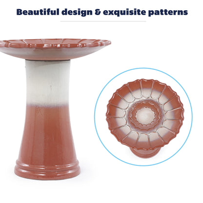 Handmade glazed ceramic bird bath terracotta on pedestal by HouseOfZazla Garden Pot Saucers on Tampa Home & Garden Store