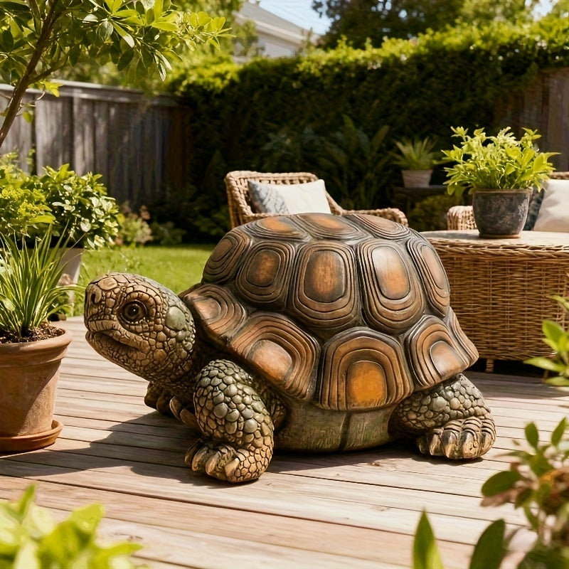 18-inch garden turtle statue stool, resin sculpture earthy browns with shell by HouseOfZazla on Tampa Home & Garden Store
