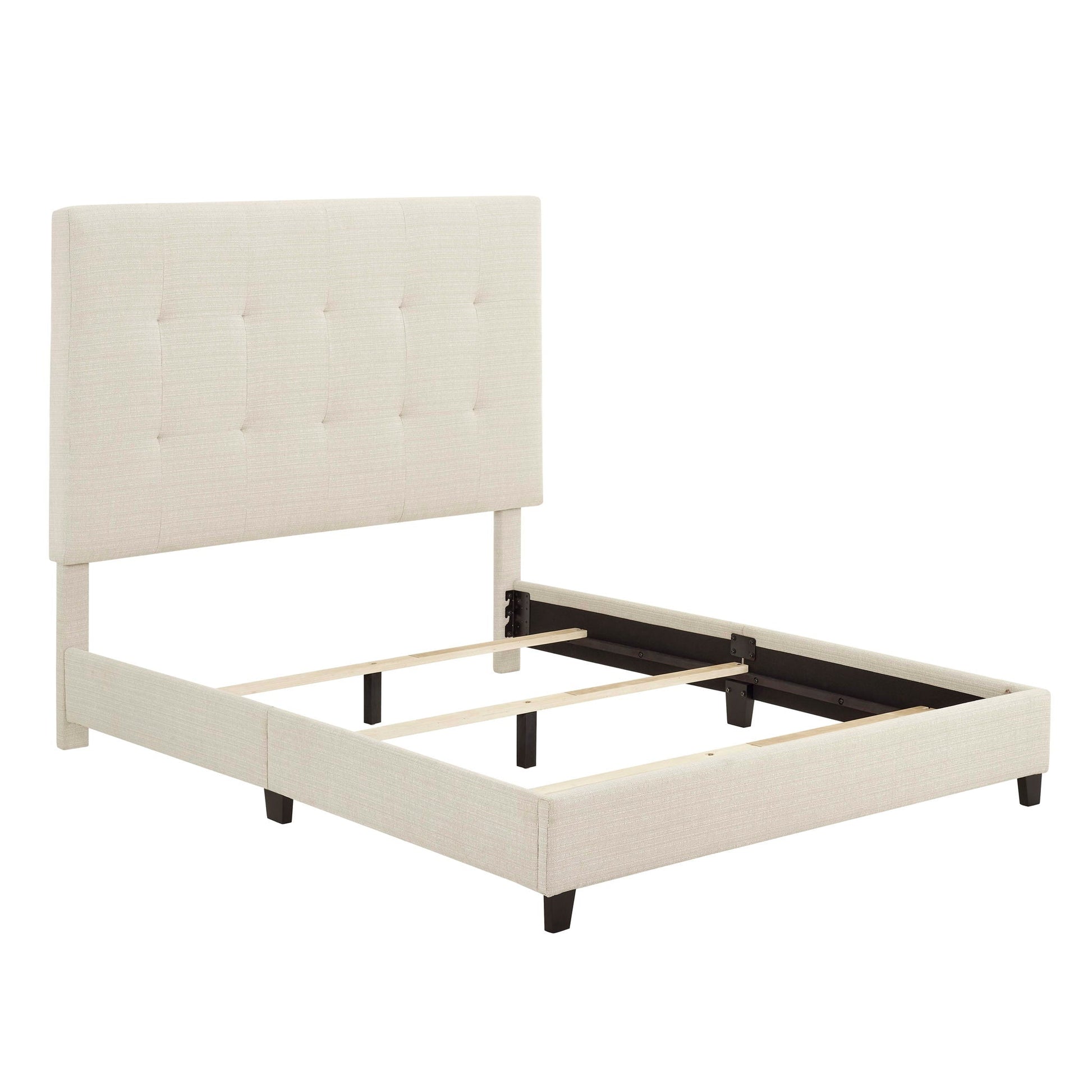 Tufted upholstered beige headboard on a platform bed frame with slats by HouseOfZazla on Tampa Home & Garden Store