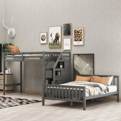 Loft Bed With Staircase And Storage gray metal frame with built-in stairs and under-bed storage on Tampa Home & Garden Store