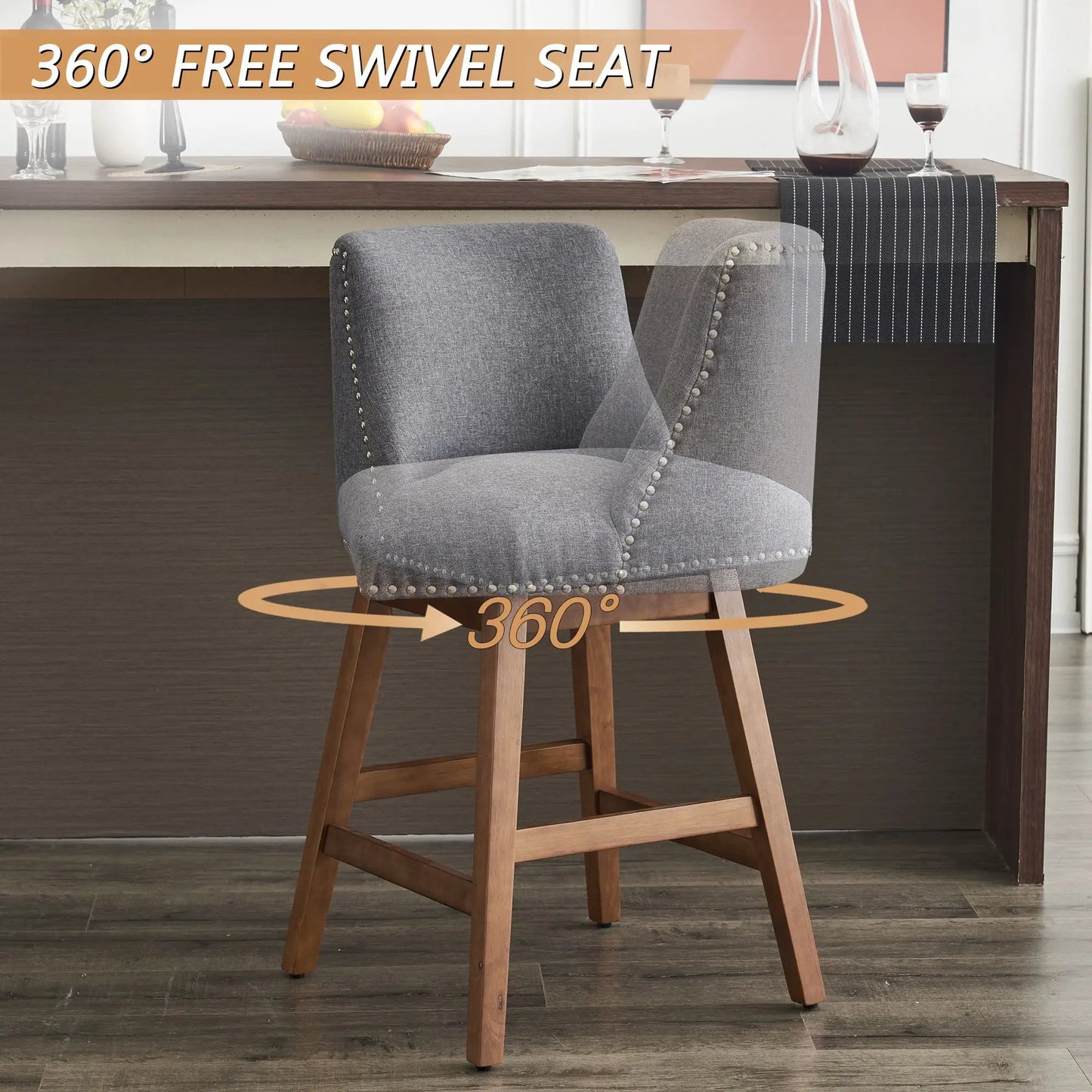 Upholstered Swivel Bar Stool with Soft Fabric