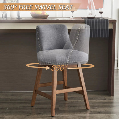 Upholstered Swivel Bar Stool with Soft Fabric
