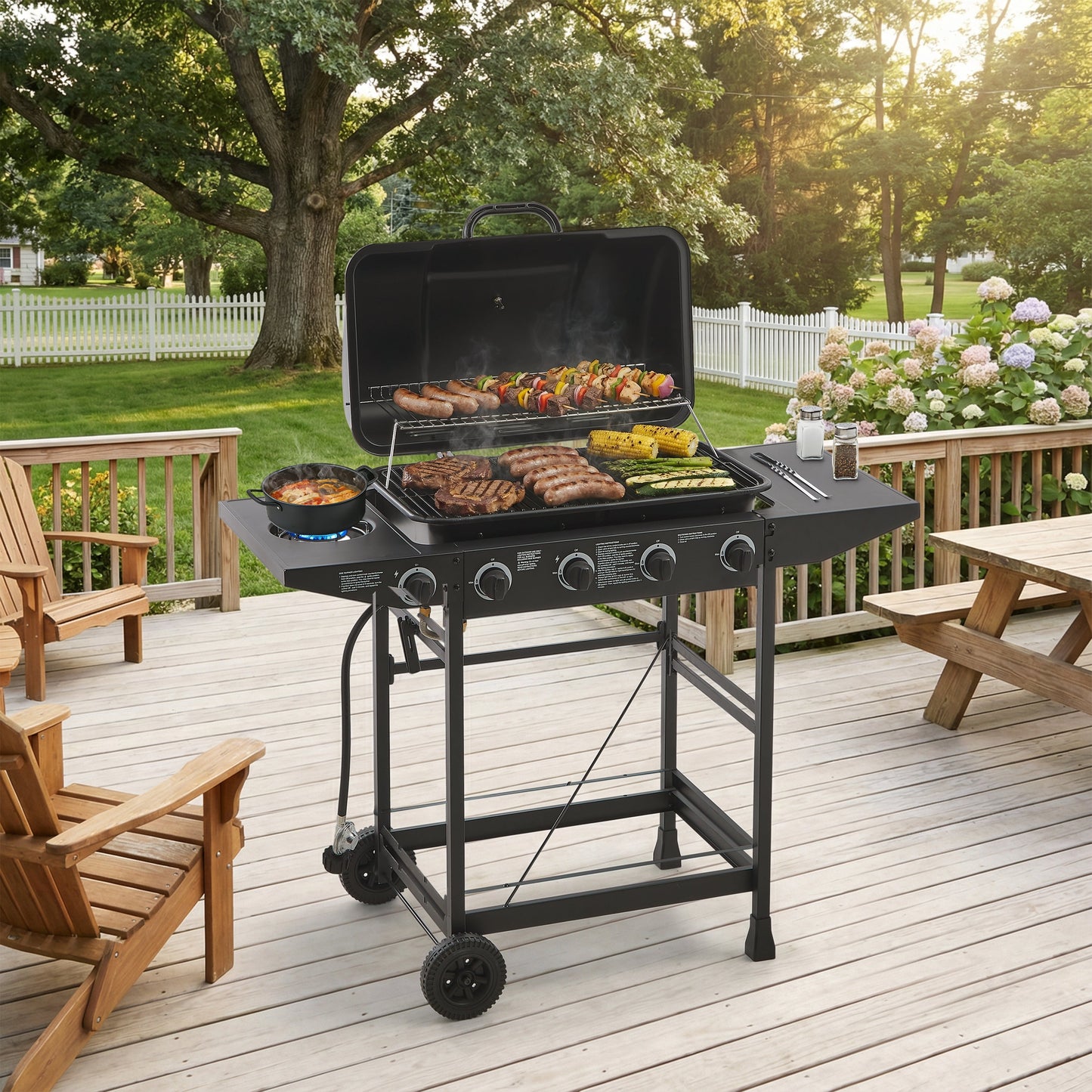 Four Burner Propane Grill and Side Burner Cart