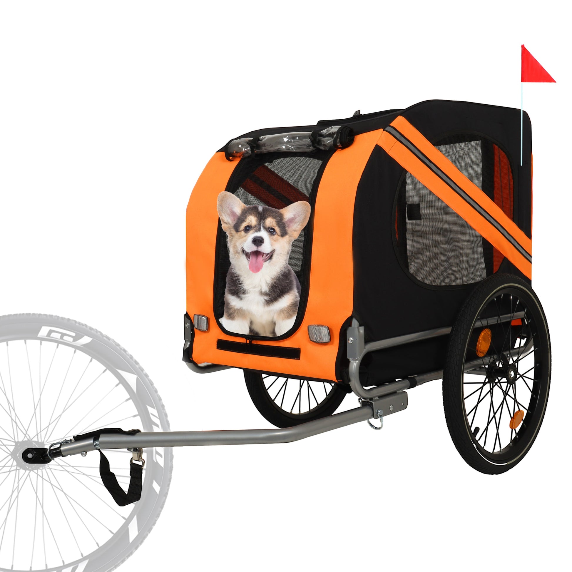 Large Folding Bike Trailer for Dogs by HouseOfZazla orange and black 66lb capacity all-terrain carrier on Tampa Home & Garden Store