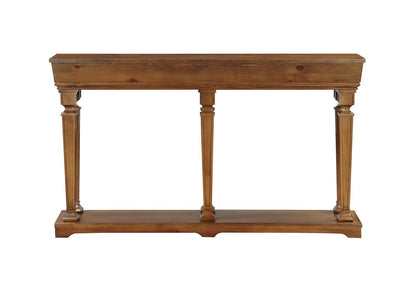 Garrison Wooden Console Table by HouseOfZazla, warm brown wood with carved square legs on Tampa Home & Garden Store
