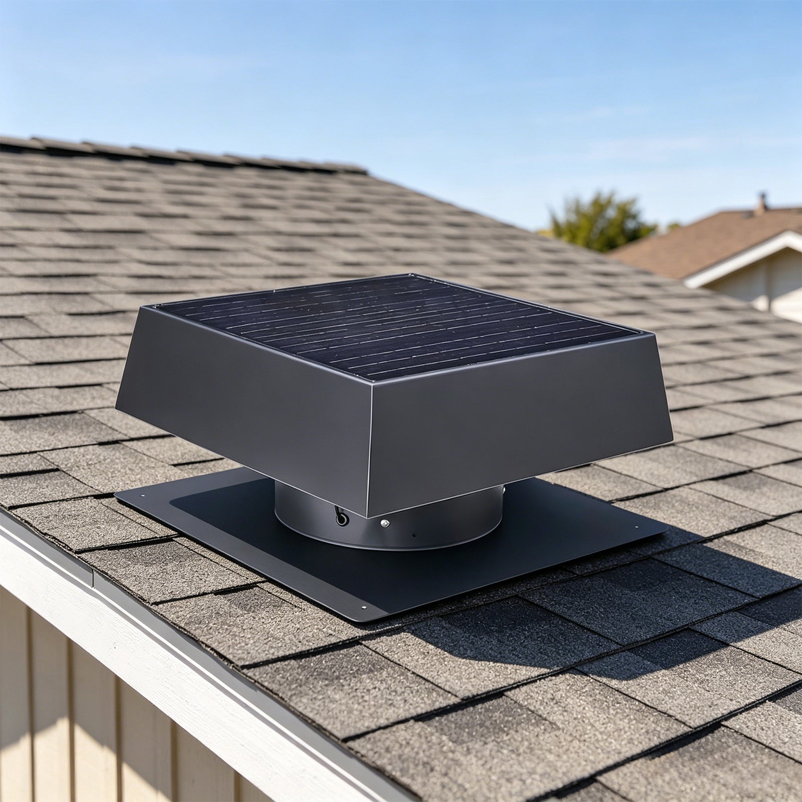 12-in flush mount solar attic vent dual-power roof exhaust gray housing shingled roof on Tampa Home & Garden Store