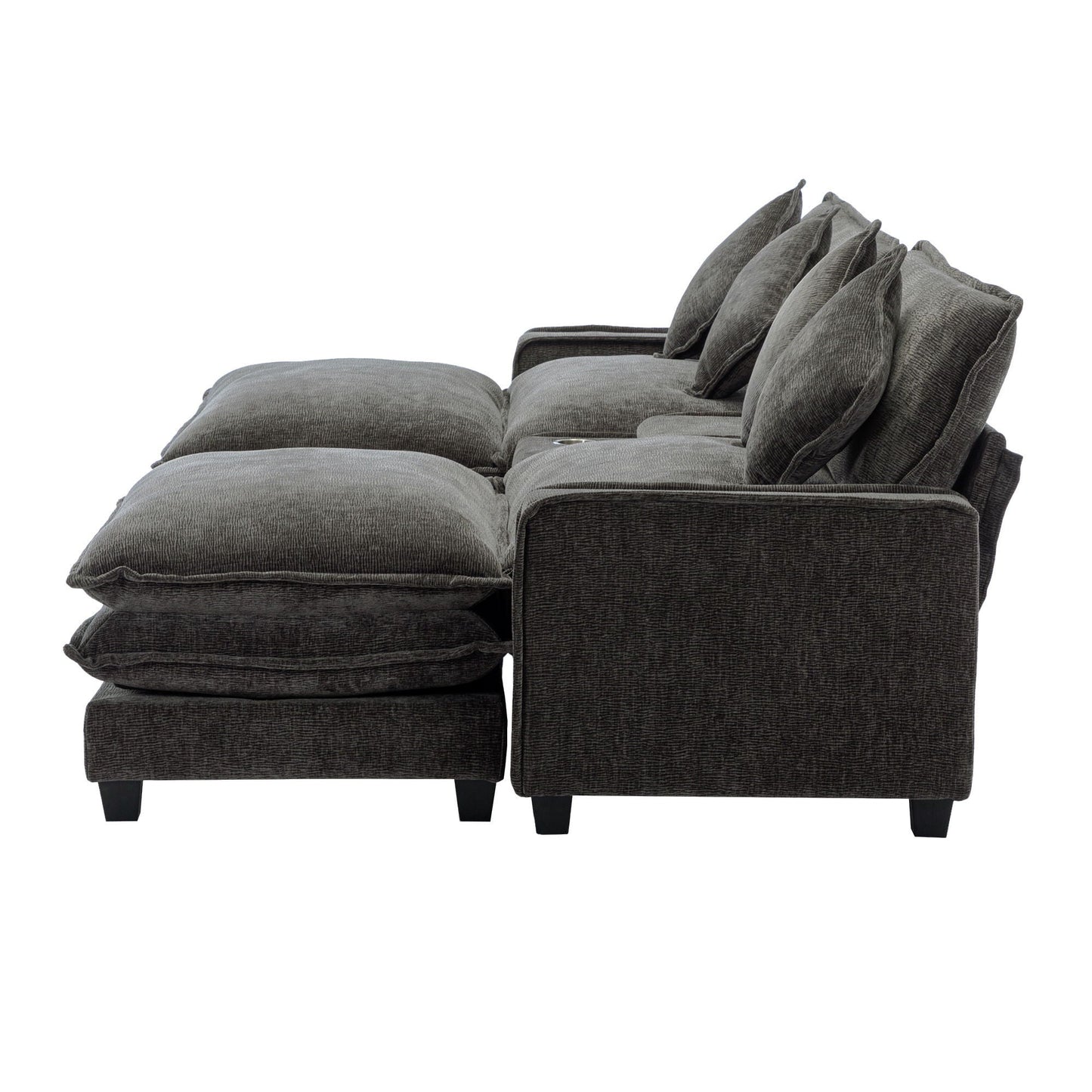 3-piece gray fabric sectional with removable ottomans and USB ports, HouseOfZazla on Tampa Home & Garden Store