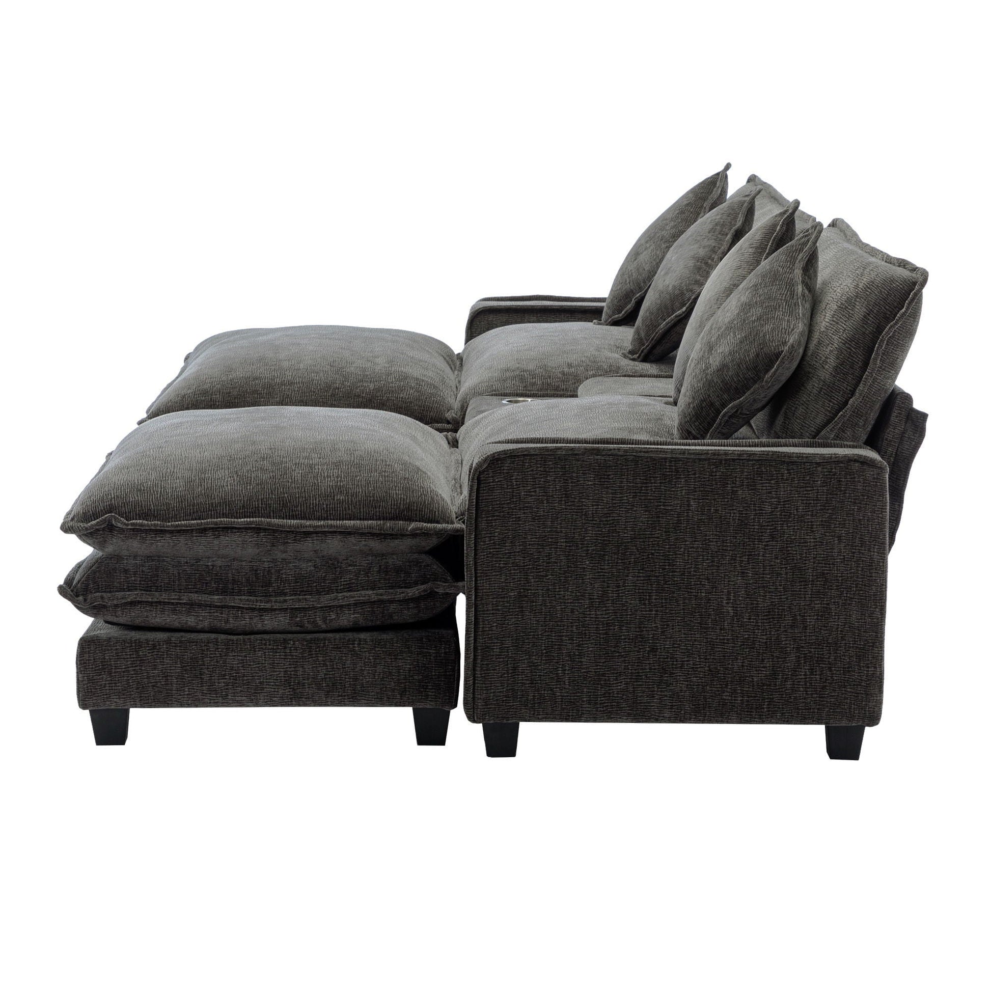 3-piece gray fabric sectional with removable ottomans and USB ports, HouseOfZazla on Tampa Home & Garden Store