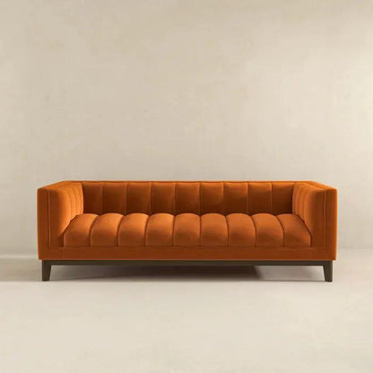 Melissa Mid Century Modern Sofa orange velvet tufted stationary sofa Unique Piece Furniture on Tampa Home & Garden Store