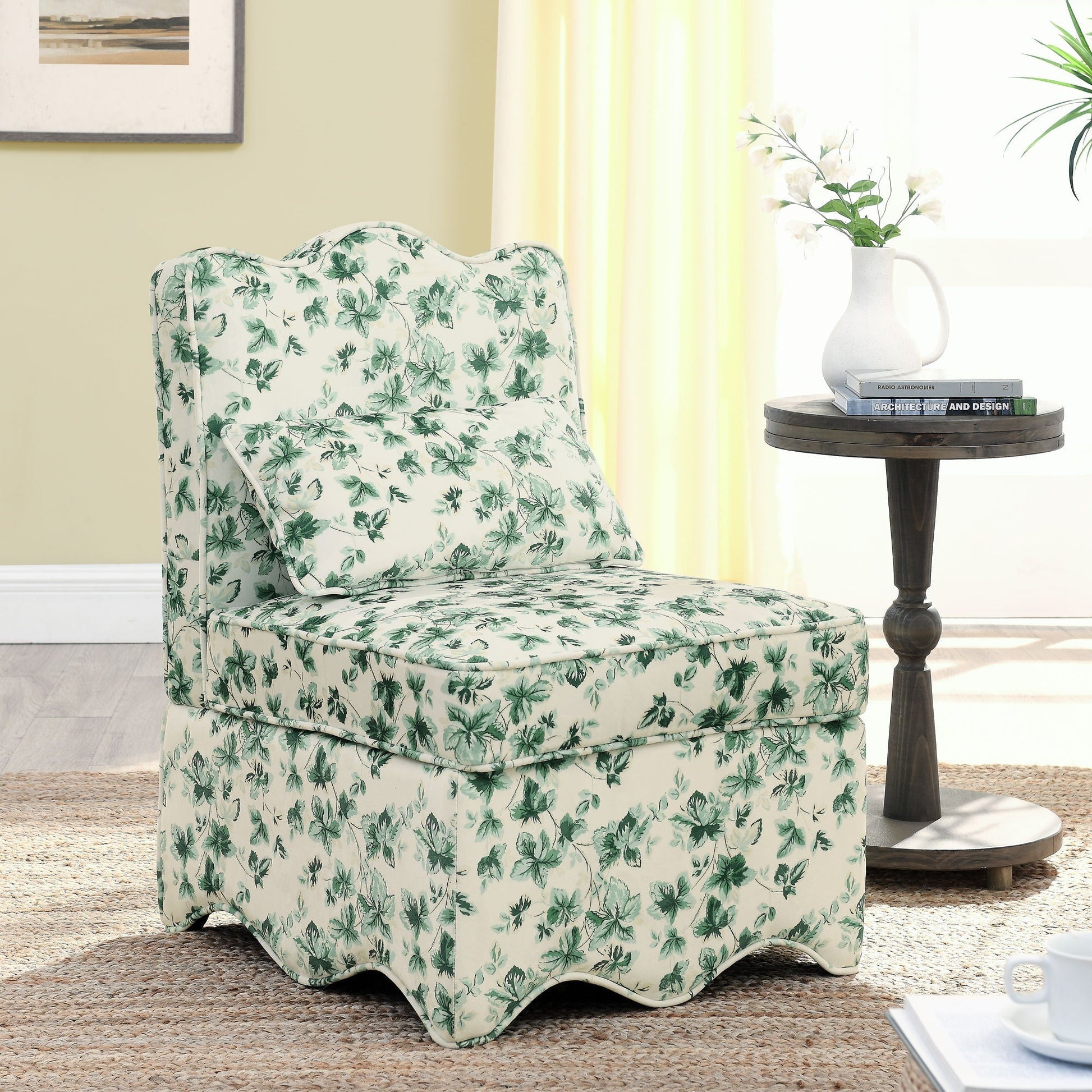 Stylish flannel dining chair with green leaf pattern cushioned backrest HouseOfZazla on Tampa Home & Garden Store