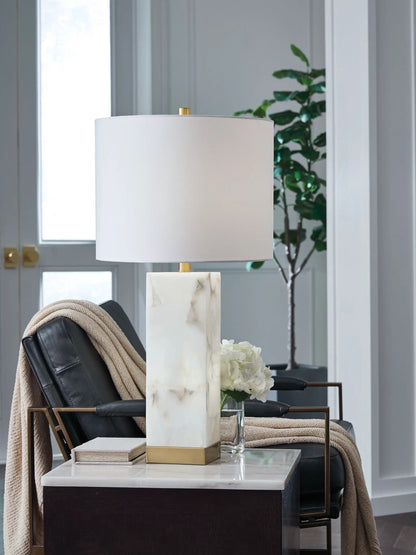 Linderfield Alabaster Table Lamp White and Gold