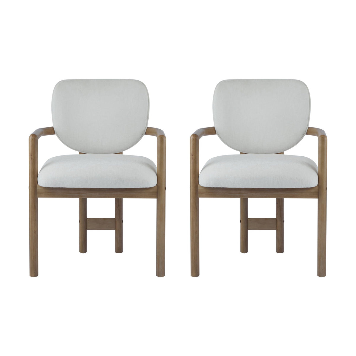Upholstered arm dining chairs set of 2 in light gray fabric with wood legs on Tampa Home & Garden Store