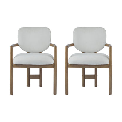 Upholstered arm dining chairs set of 2 in light gray fabric with wood legs on Tampa Home & Garden Store