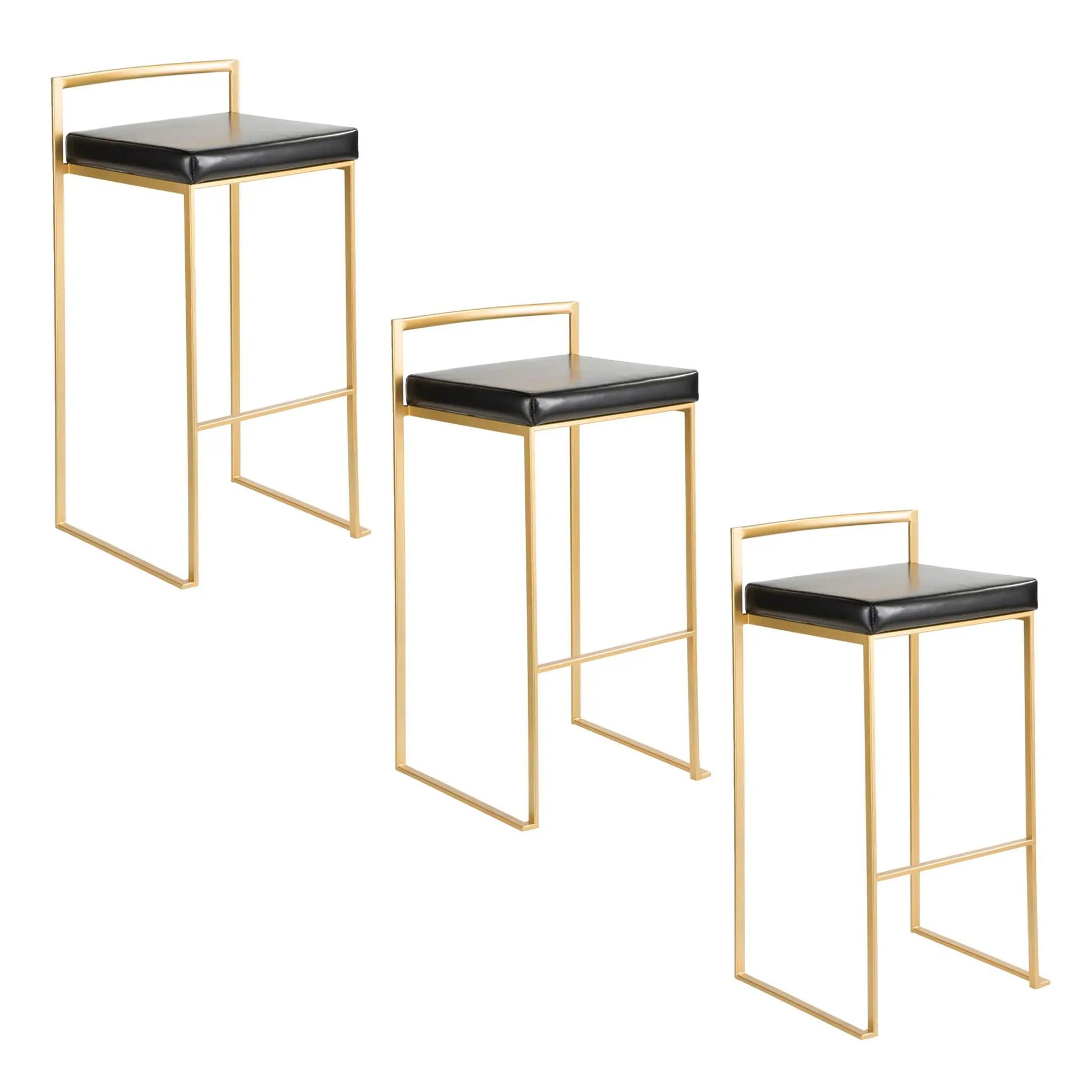 Fuji glam barstools: gold frame, black leather cushions, 3-piece set by Unique Piece Furniture on Tampa Home & Garden Store