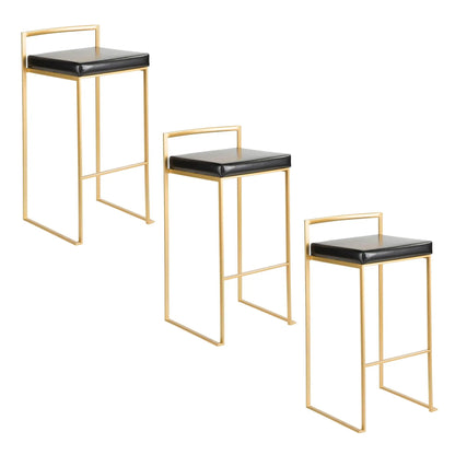 Fuji glam barstools: gold frame, black leather cushions, 3-piece set by Unique Piece Furniture on Tampa Home & Garden Store