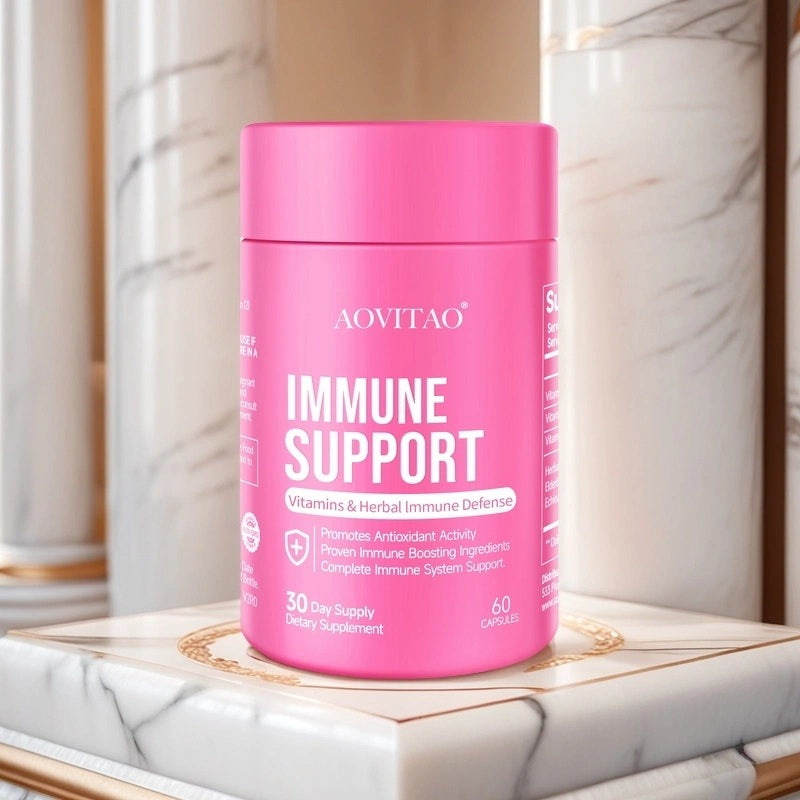 Immune Support pink vitamin supplement bottle with AOVITAO branding, 60 capsules on Tampa Home & Garden Store