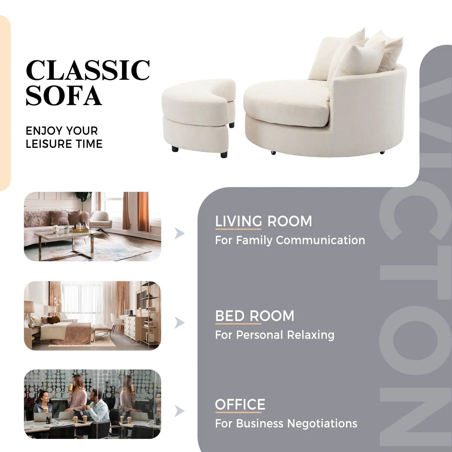 360° swivel accent barrel chair with storage ottoman and 4 pillows in beige fabric; round modern living room chair Unique Piece Furniture on Tampa Home & Garden Store