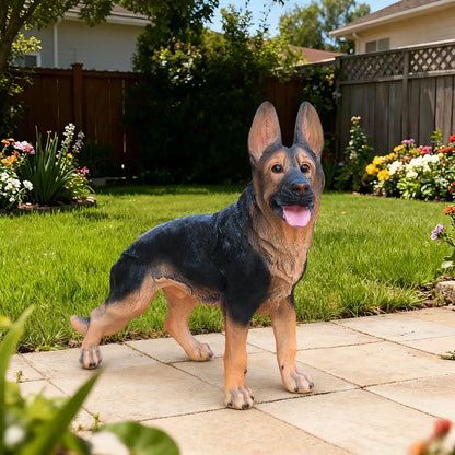 Outdoor German Shepherd statue greeter for gardens by HouseOfZazla in tan and black on Tampa Home & Garden Store