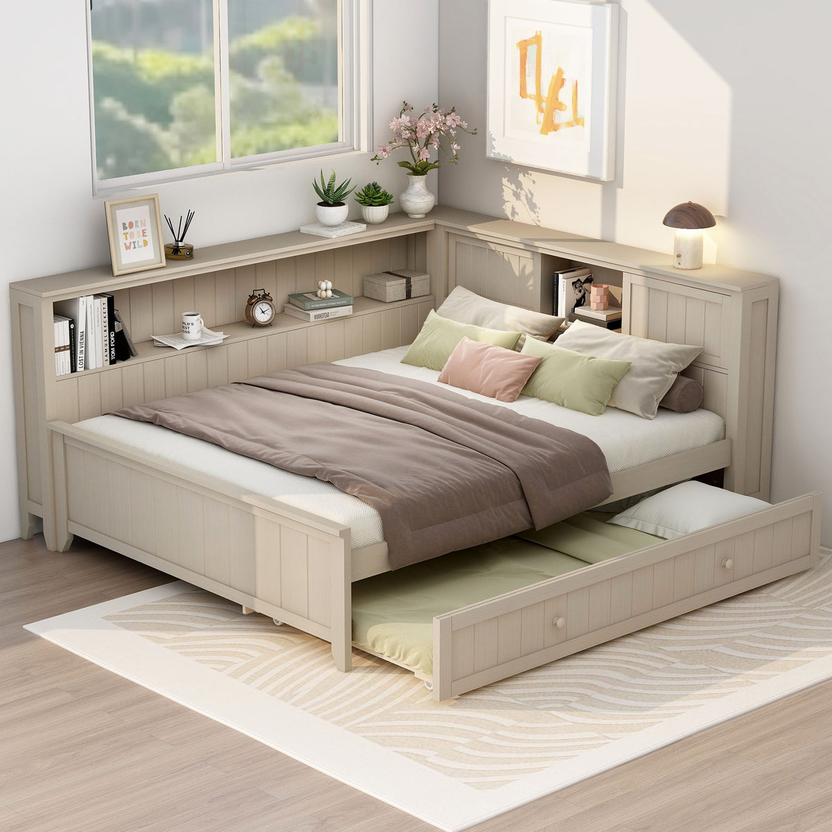 Full Size Daybed with Storage Shelves and Trundle in Ancient White by HouseOfZazla on Tampa Home & Garden Store