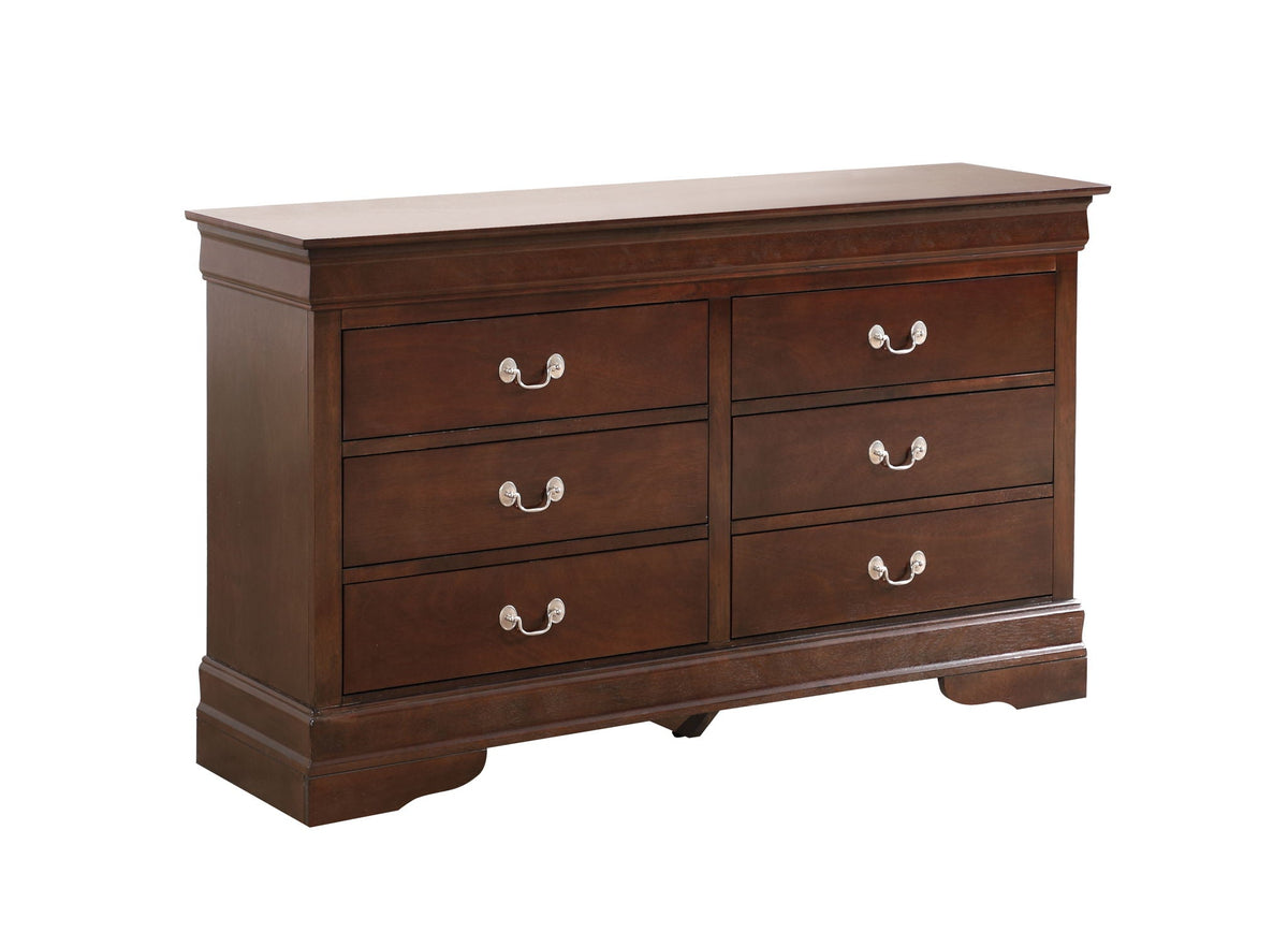 Louis Phillipe dresser dark brown finish, 6 drawers with silver handles on Tampa Home & Garden Store