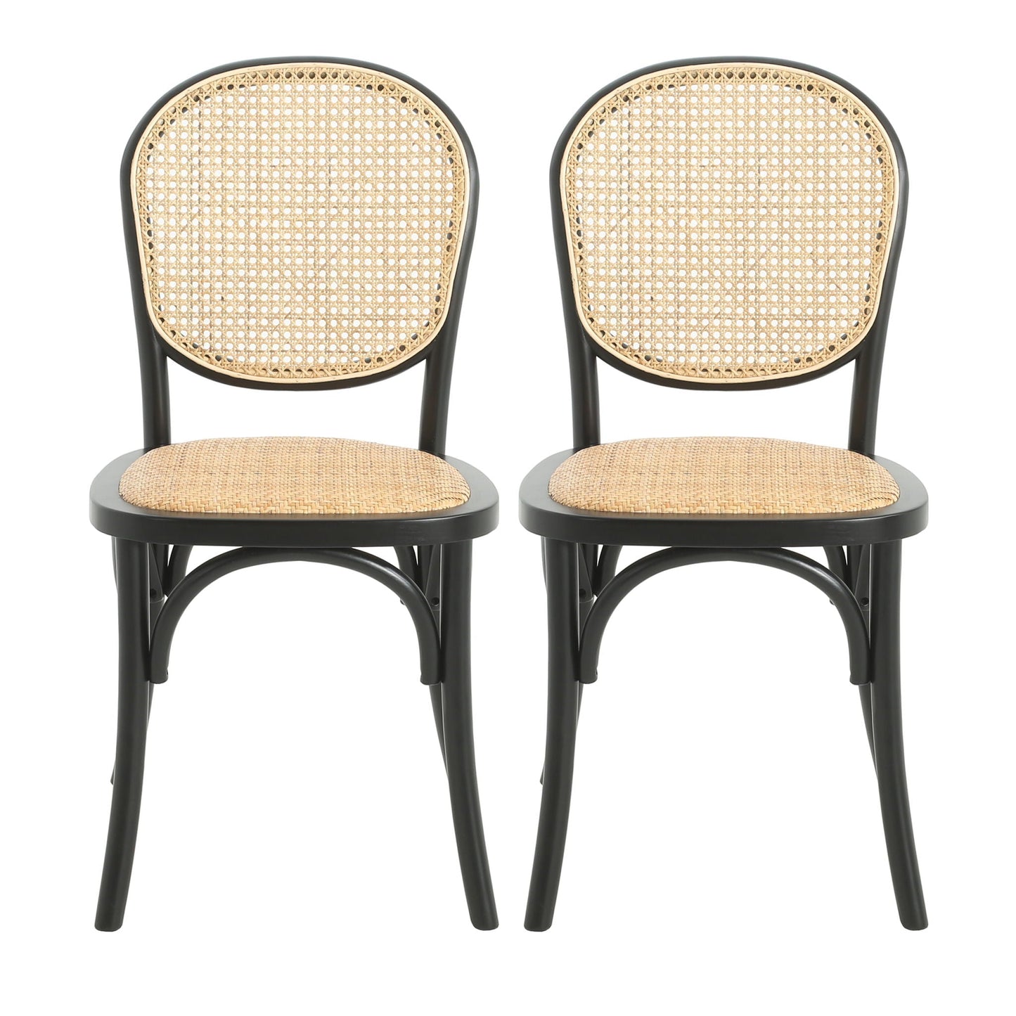 Vintage Style Dining Chairs set of 2 by HouseOfZazla with black frames and woven cane seats on Tampa Home & Garden Store