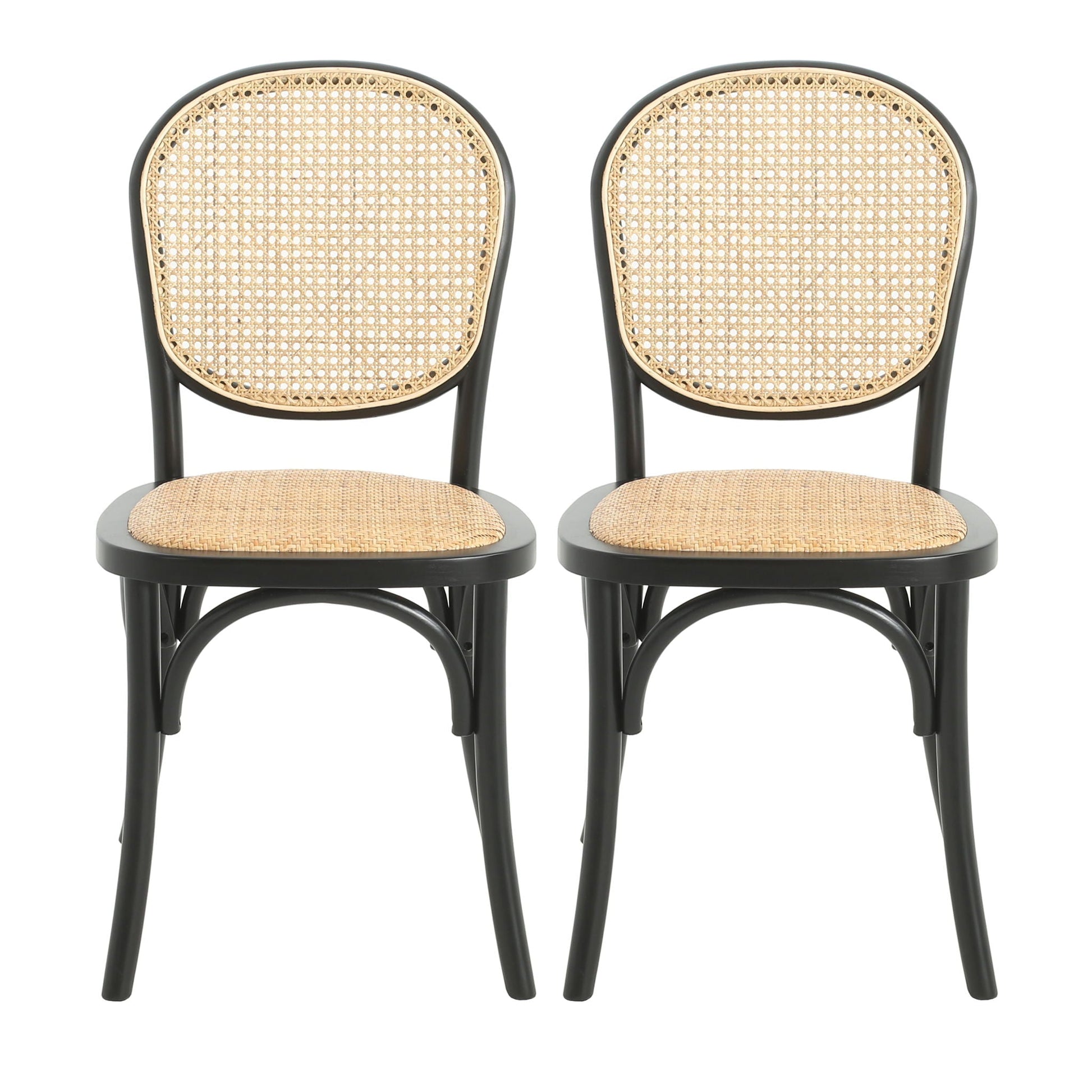 Vintage Style Dining Chairs set of 2 by HouseOfZazla with black frames and woven cane seats on Tampa Home & Garden Store